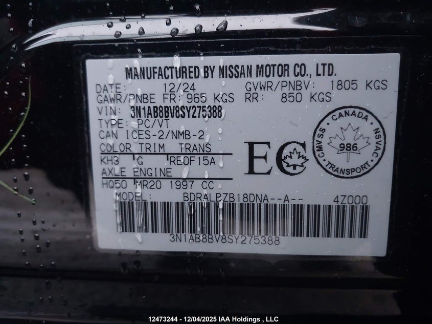 3N1AB8BV8SY275388 2025 NISSAN SENTRA photo no. 9