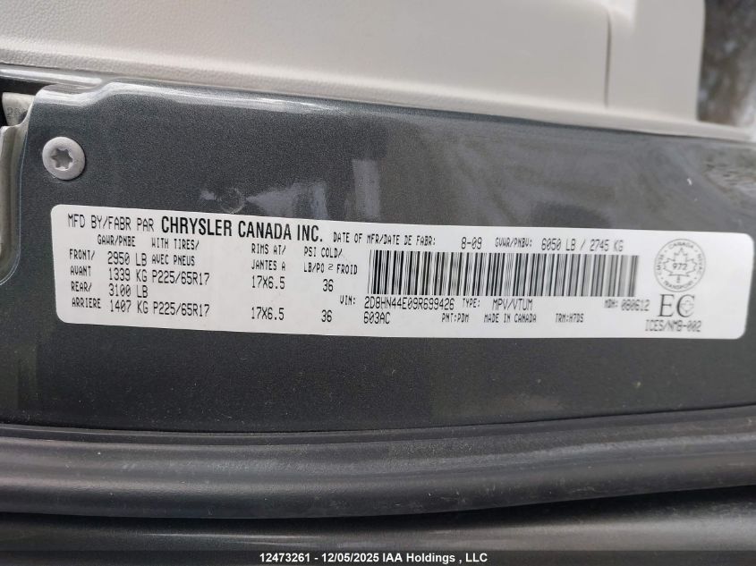 2009 Dodge Grand Caravan Se VIN: 2D8HN44E09R699426 Lot: 12473261