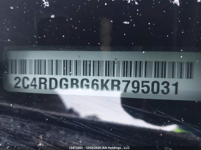 2019 Dodge Grand Caravan Cvp/Sxt VIN: 2C4RDGBG6KR795031 Lot: 12473283