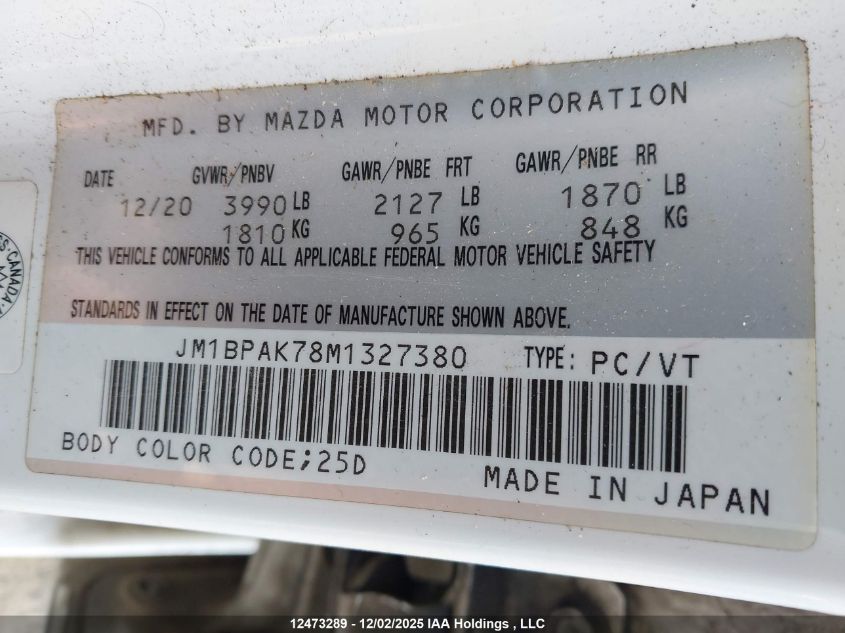 2021 Mazda Mazda3 Gx VIN: JM1BPAK78M1327380 Lot: 12473289