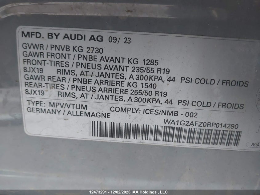 WA1G2AFZ0RP014290 2024 AUDI Q4 E-TRON photo no. 9