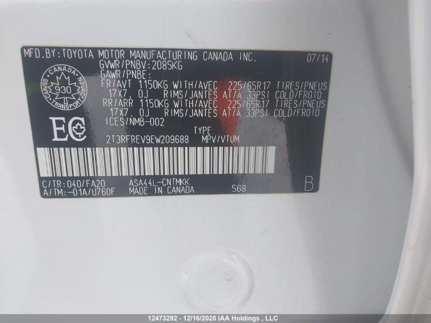 2014 Toyota Rav4 Xle VIN: 2T3RFREV9EW209688 Lot: 12473292