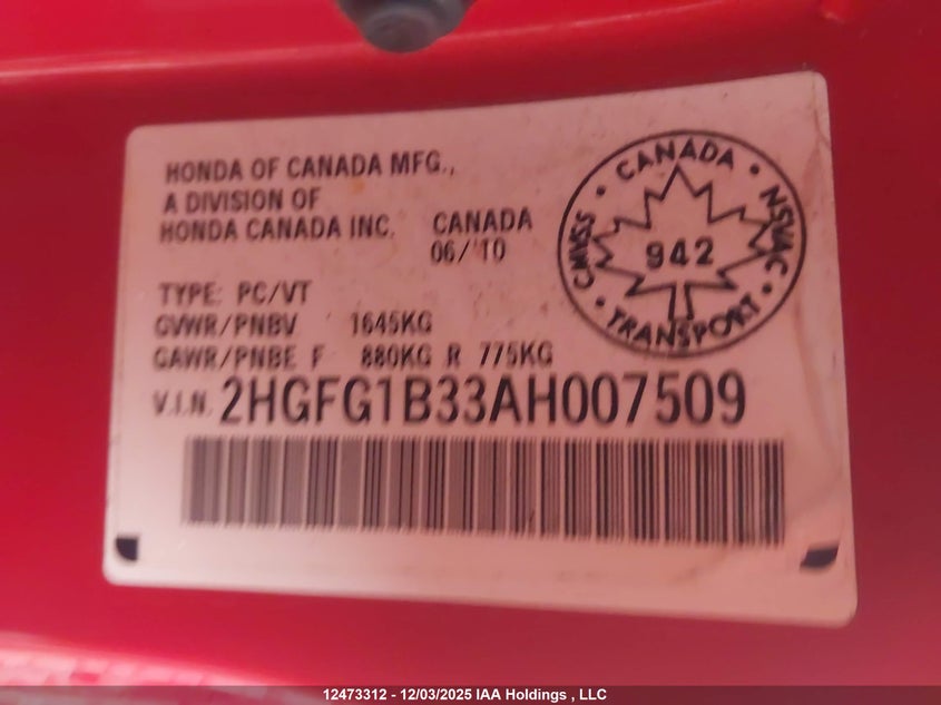 2HGFG1B33AH007509 2010 HONDA CIVIC photo no. 18