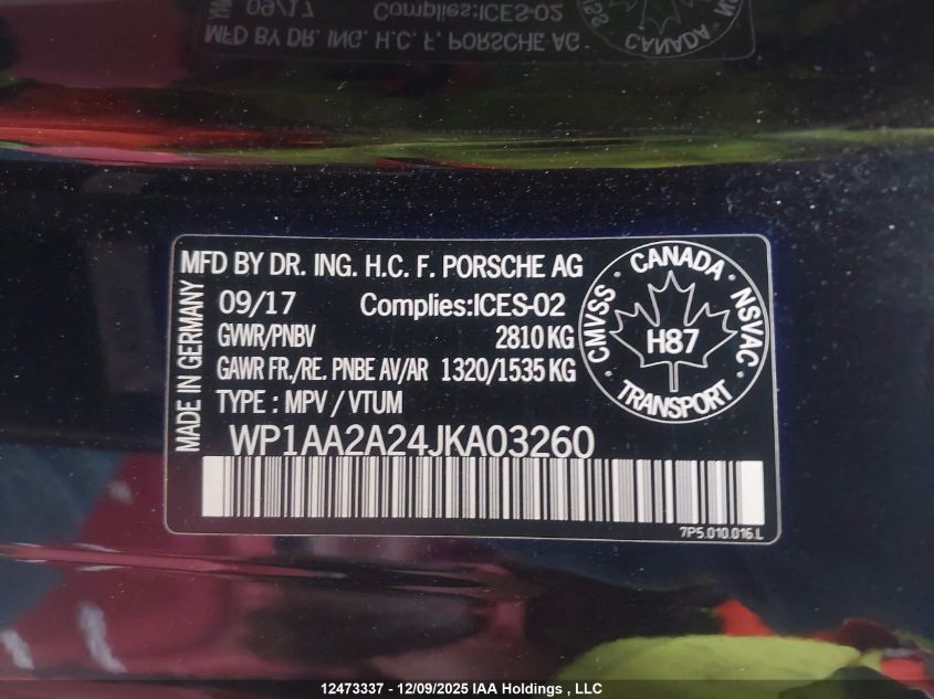2018 Porsche Cayenne Platinum Edition VIN: WP1AA2A24JKA03260 Lot: 12473337