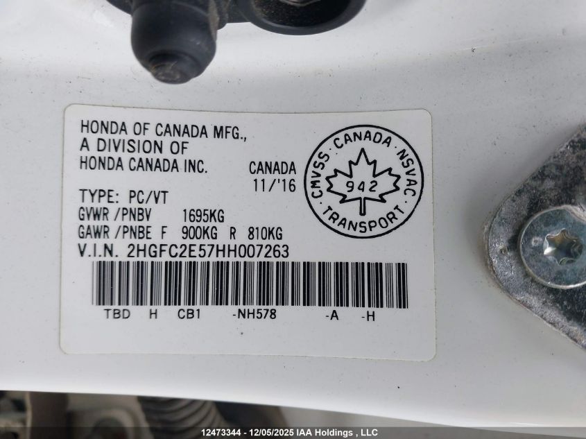 2017 Honda Civic VIN: 2HGFC2E57HH007263 Lot: 12473344