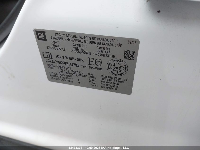 2016 GMC Terrain Sle-1 VIN: 2GKALMEKXG6147803 Lot: 12473373