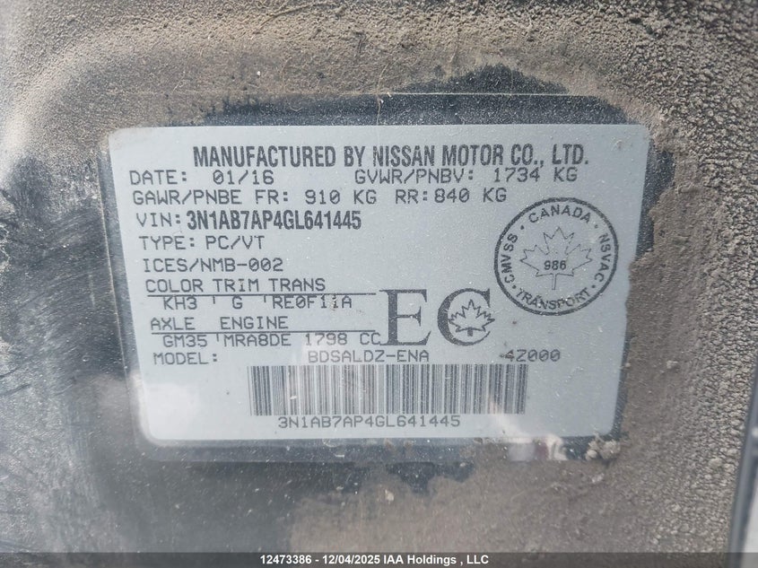 3N1AB7AP4GL641445 2016 NISSAN SENTRA photo no. 9