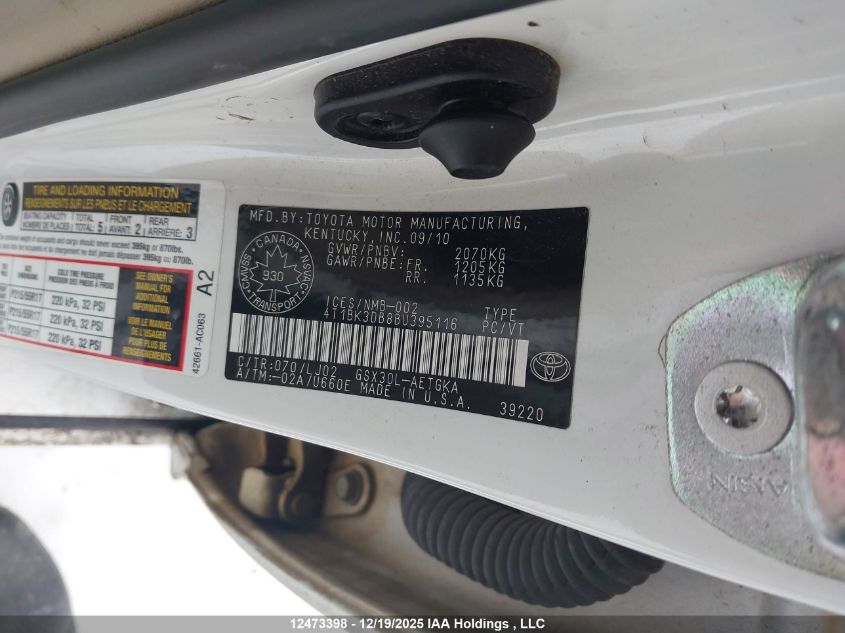 2011 Toyota Avalon VIN: 4T1BK3DB8BU395116 Lot: 12473398