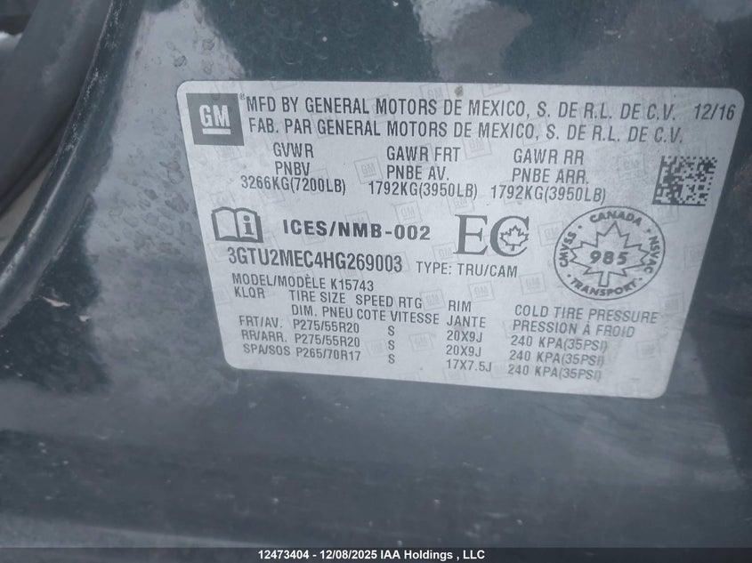 3GTU2MEC4HG269003 2017 GMC SIERRA photo no. 9