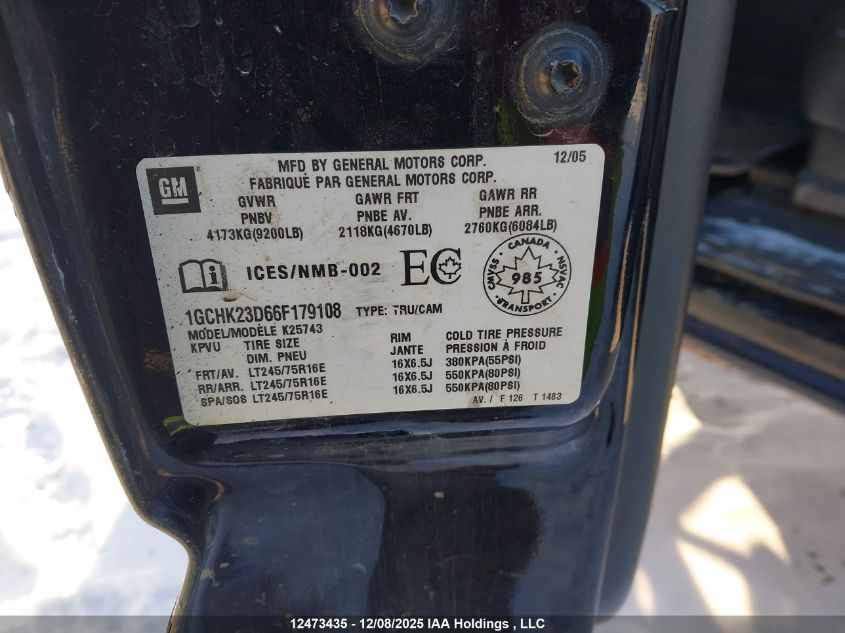 2006 Chevrolet Silverado K2500 Heavy Duty VIN: 1GCHK23D66F179108 Lot: 12473435