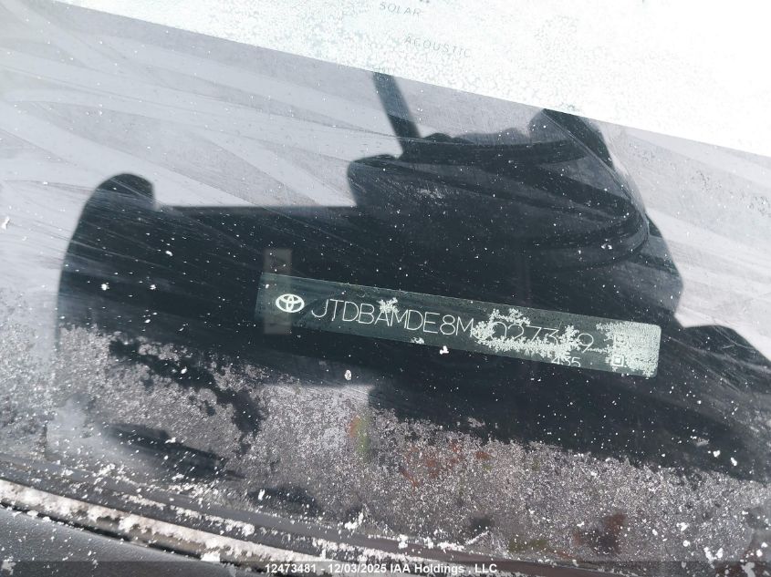 2021 Toyota Corolla Hybrid Base W/Li Battery VIN: JTDBAMDE8MJ027319 Lot: 12473481