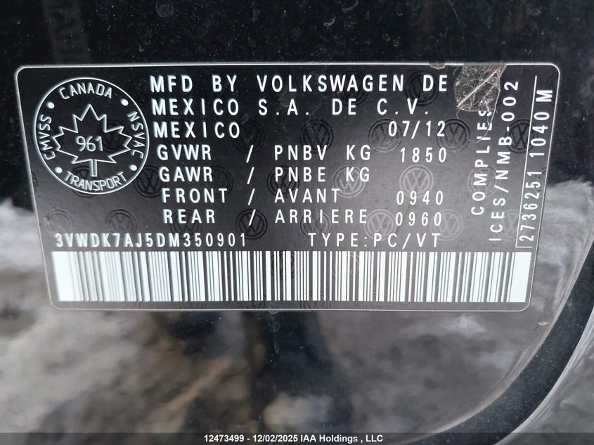 3VWDK7AJ5DM350901 2013 VOLKSWAGEN JETTA photo no. 9