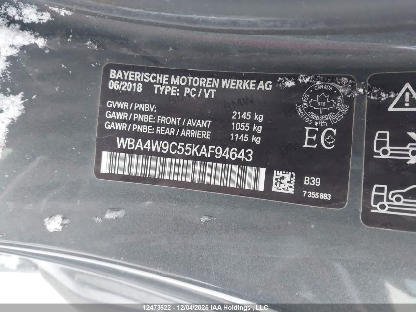 2019 BMW 440I xDrive VIN: WBA4W9C55KAF94643 Lot: 12473522