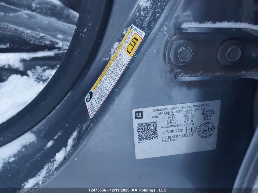 2018 Chevrolet Cruze Lt VIN: 1G1BE5SM7J7222236 Lot: 12473536