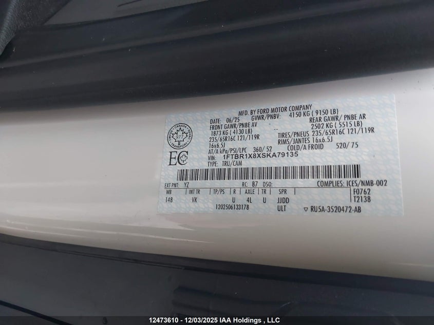 1FTBR1X8XSKA79135 2025 FORD TRANSIT photo no. 9