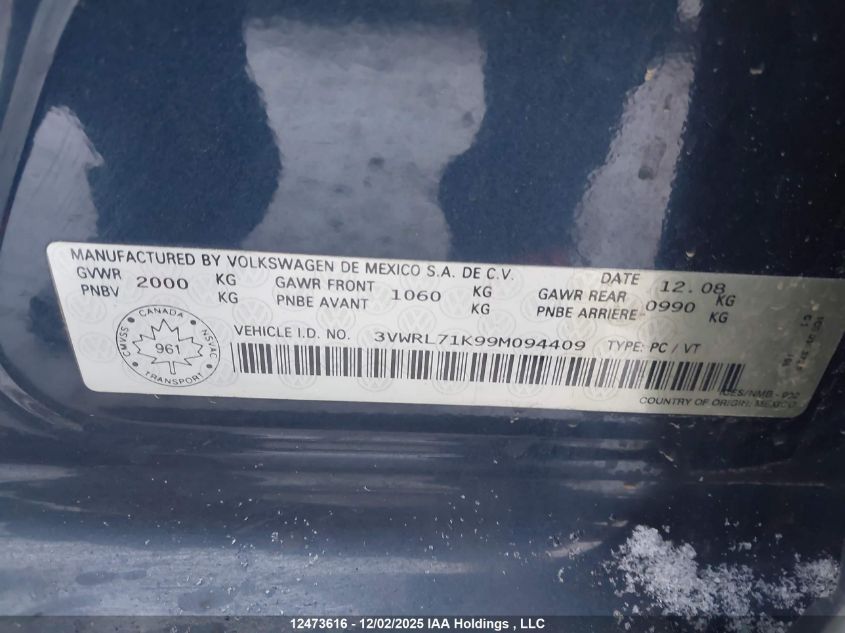 2009 Volkswagen Jetta Tdi VIN: 3VWRL71K99M094409 Lot: 12473616