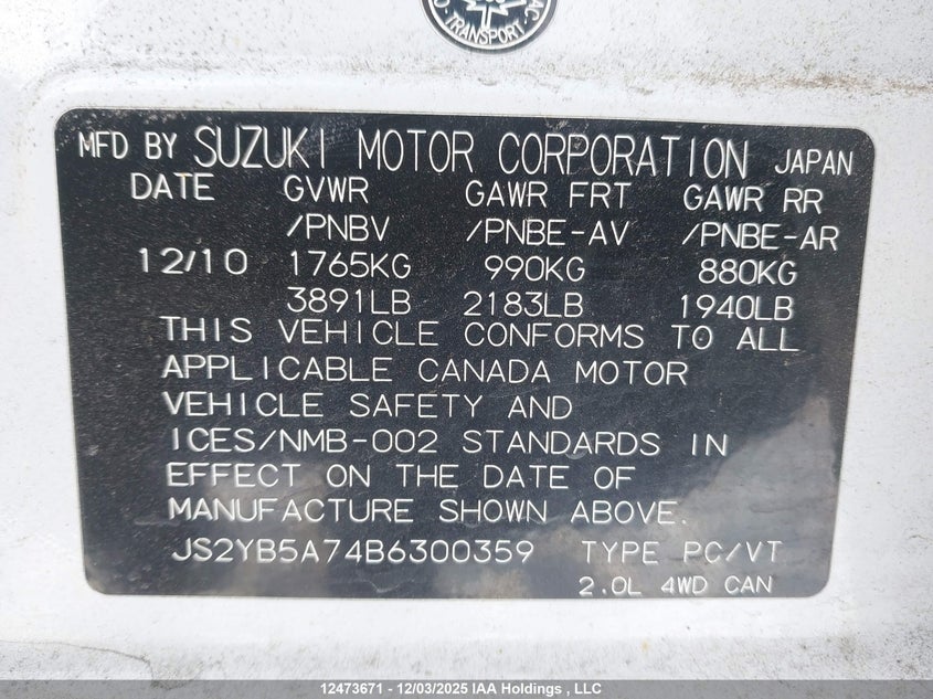 JS2YB5A74B6300359 2011 SUZUKI SX4 photo no. 19