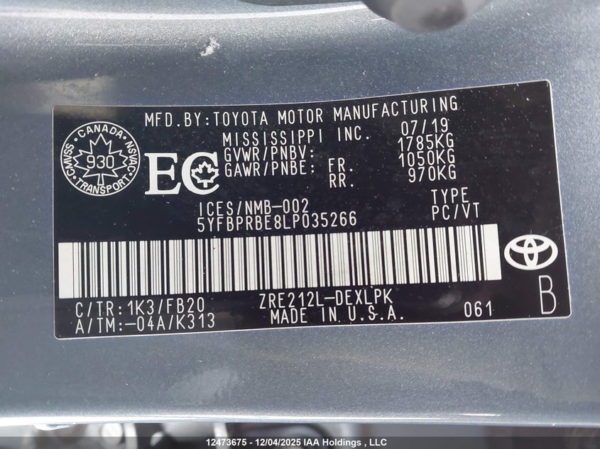 5YFBPRBE8LP035266 2020 TOYOTA COROLLA photo no. 18