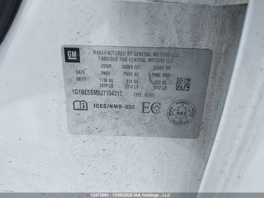 2018 Chevrolet Cruze Lt Auto VIN: 1G1BE5SM9J7104317 Lot: 12473693