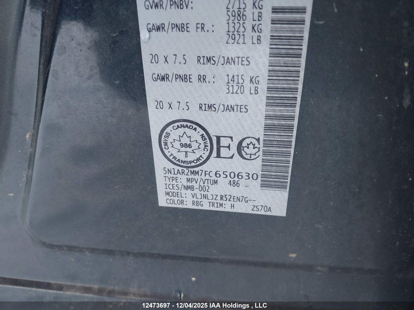 5N1AR2MM7FC650630 2015 NISSAN PATHFINDER photo no. 9