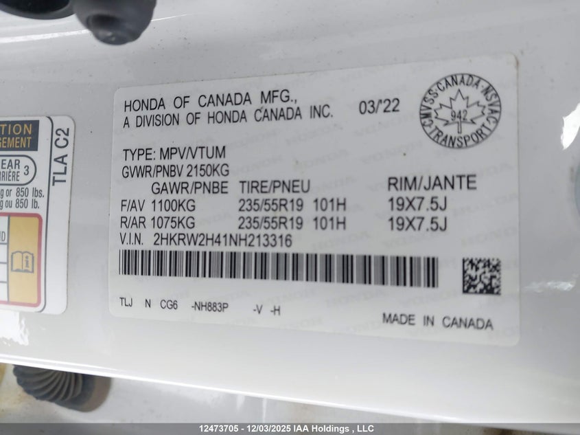 2HKRW2H41NH213316 2022 HONDA CR-V photo no. 9