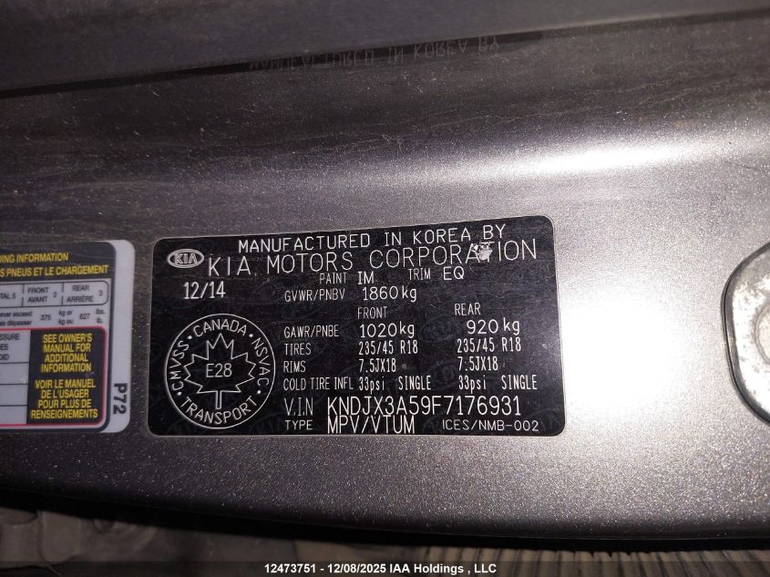 2015 Kia Soul Sx/Sx Luxury VIN: KNDJX3A59F7176931 Lot: 12473751