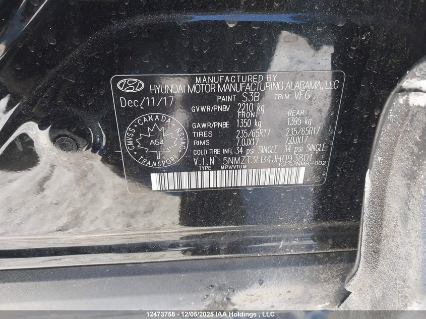 5NMZT3LB4JH093801 2018 HYUNDAI SANTA FE photo no. 18