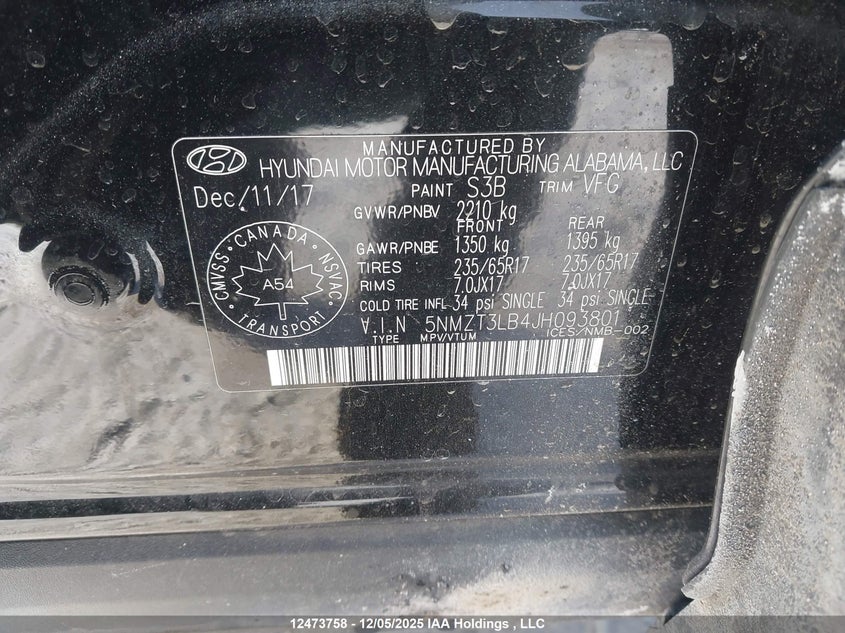 5NMZT3LB4JH093801 2018 HYUNDAI SANTA FE photo no. 9