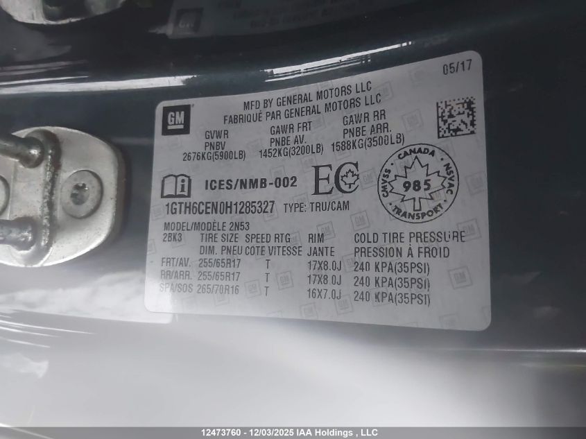 2017 GMC Canyon Sle VIN: 1GTH6CEN0H1285327 Lot: 12473760