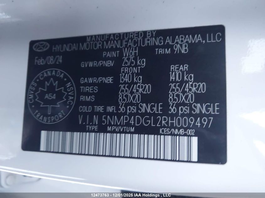 2024 Hyundai Santa Fe Luxury VIN: 5NMP4DGL2RH009497 Lot: 12473763