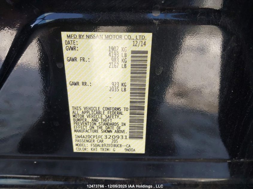 2015 Nissan Leaf VIN: 1N4AZ0CP1FC320931 Lot: 12473766