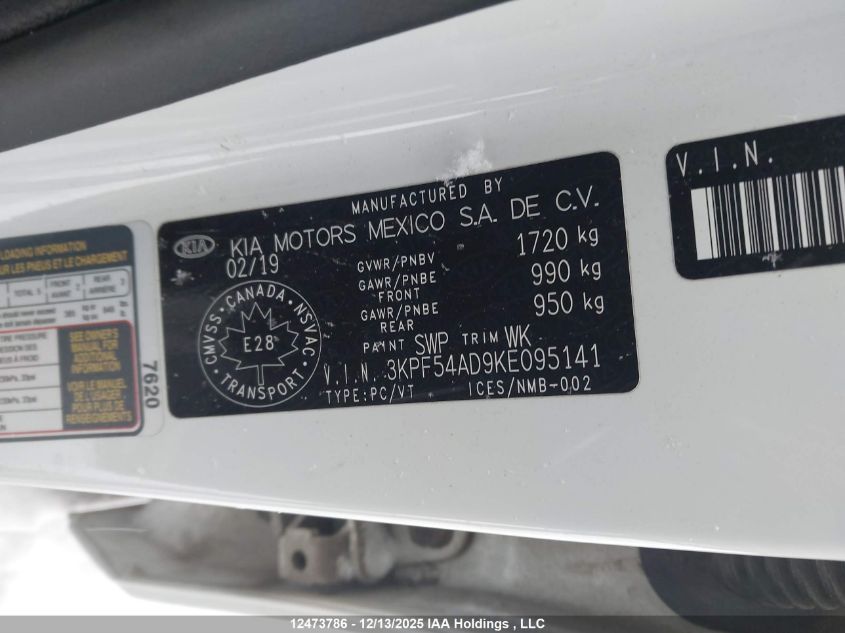 2019 Kia Forte Ex/Ex Limited/Ex Premium/Ex+ VIN: 3KPF54AD9KE095141 Lot: 12473786