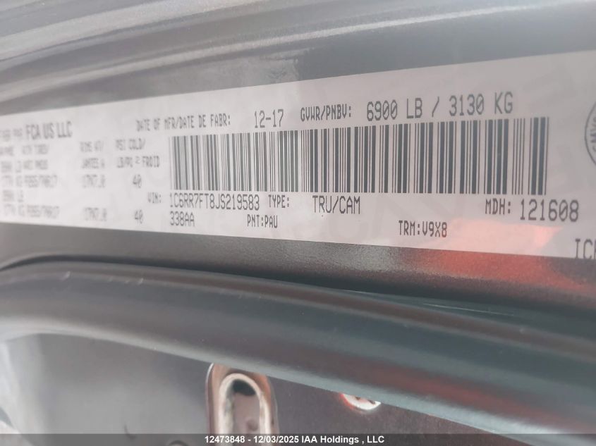 2018 Ram 1500 St VIN: 1C6RR7FT8JS219583 Lot: 12473848