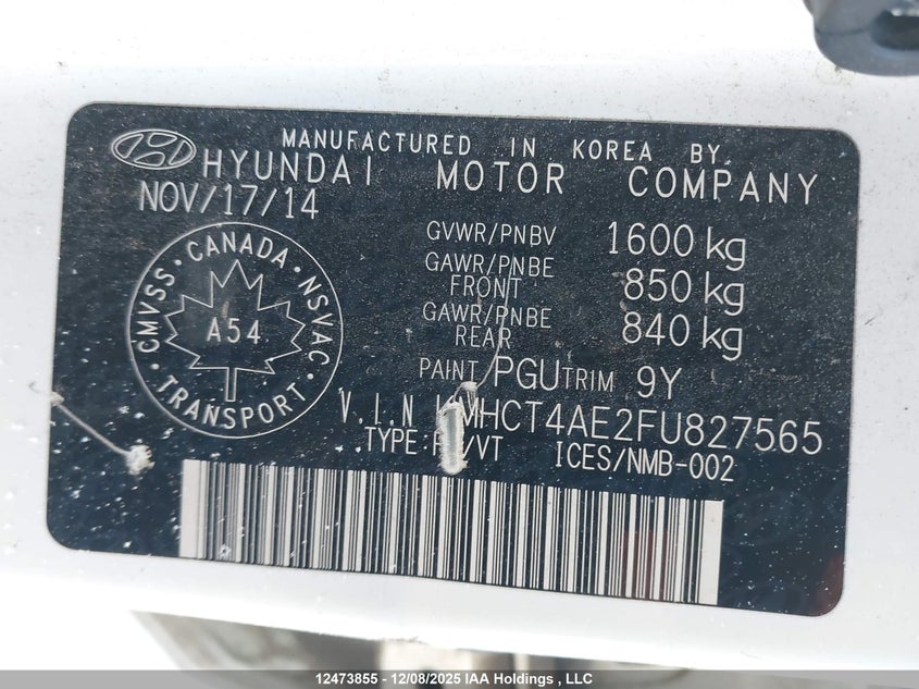 KMHCT4AE2FU827565 2015 HYUNDAI ACCENT photo no. 9