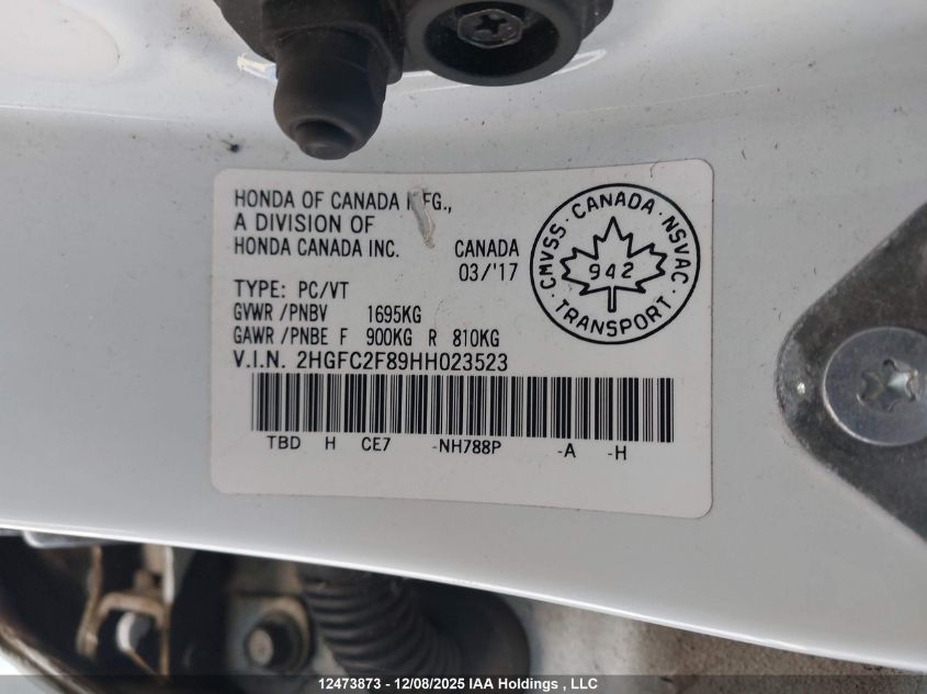 2017 Honda Civic VIN: 2HGFC2F89HH023523 Lot: 12473873