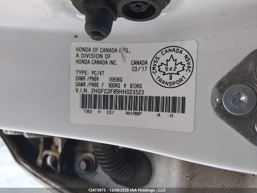 2017 Honda Civic VIN: 2HGFC2F89HH023523 Lot: 12473873