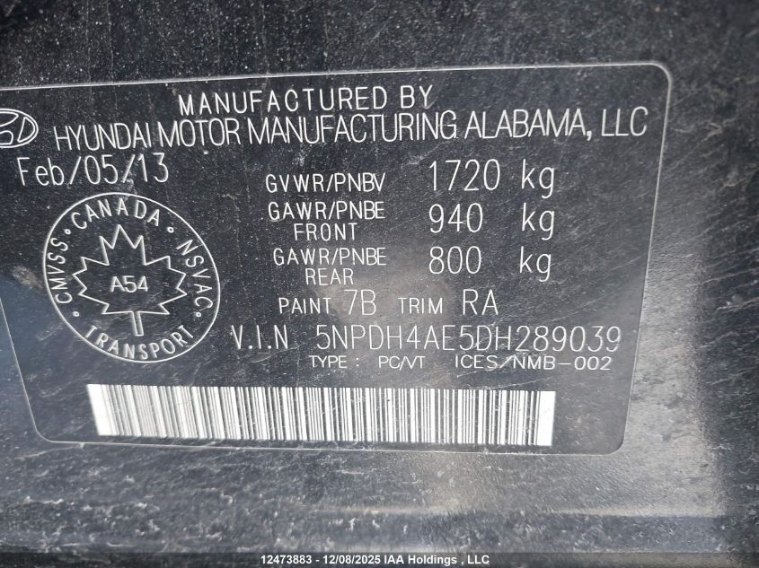 2013 Hyundai Elantra VIN: 5NPDH4AE5DH289039 Lot: 12473883