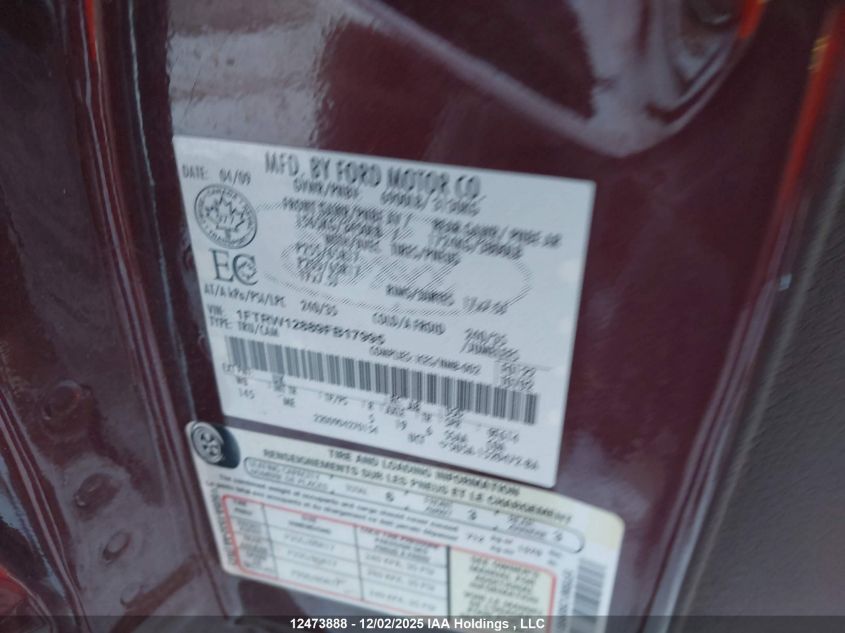 2009 Ford F-150 Xlt VIN: 1FTRW12889FB17995 Lot: 12473888