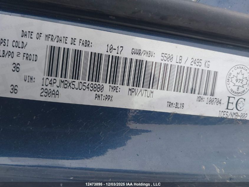 2018 Jeep Cherokee Trailhawk VIN: 1C4PJMBX5JD549880 Lot: 12473895