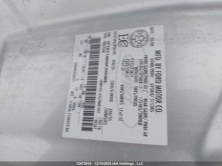 2009 Ford F150 Super Cab VIN: 1FTRX14899FA60488 Lot: 12473918