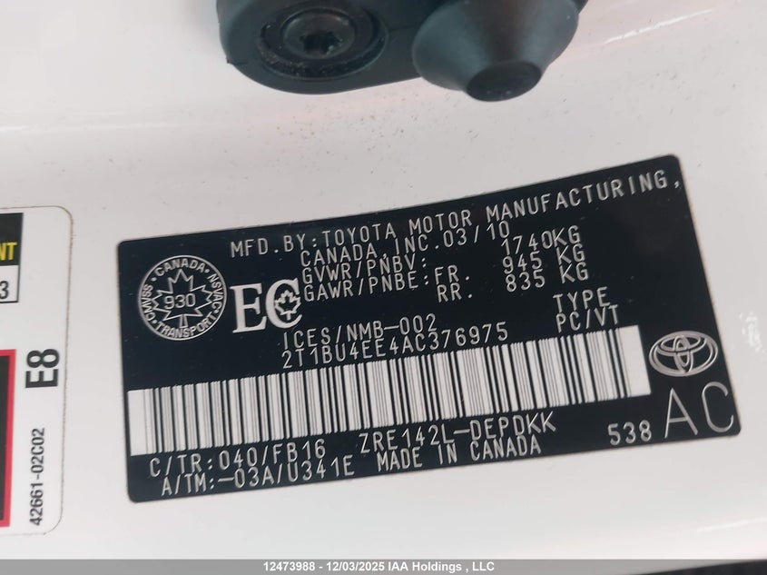 2T1BU4EE4AC376975 2010 TOYOTA COROLLA photo no. 9