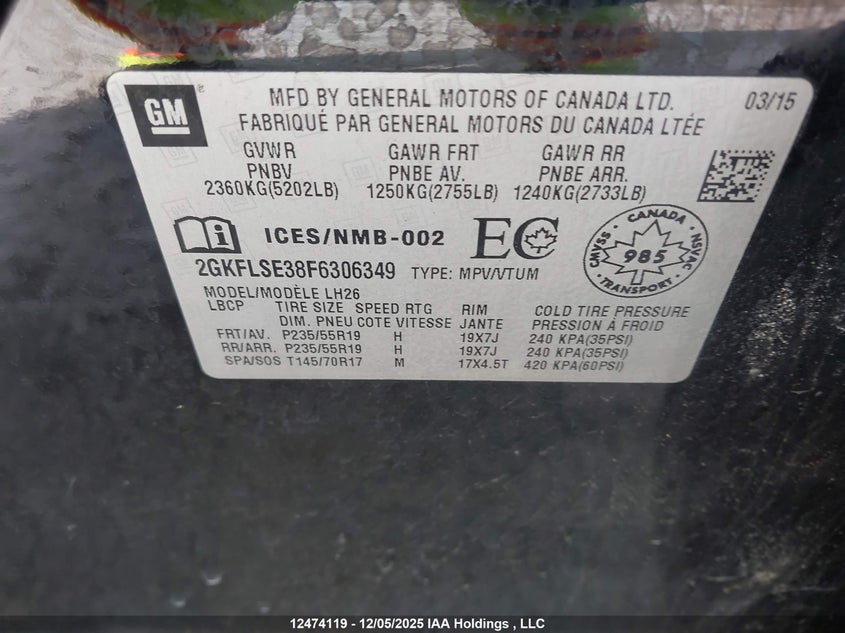2GKFLSE38F6306349 2015 GMC TERRAIN photo no. 9