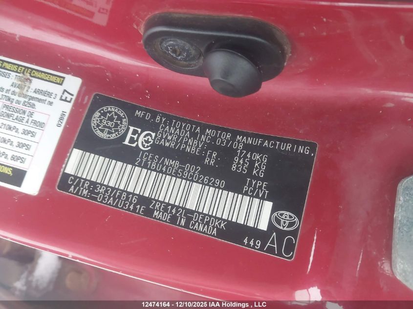 2009 Toyota Corolla S/Le/Xle VIN: 2T1BU40E59C026290 Lot: 12474164