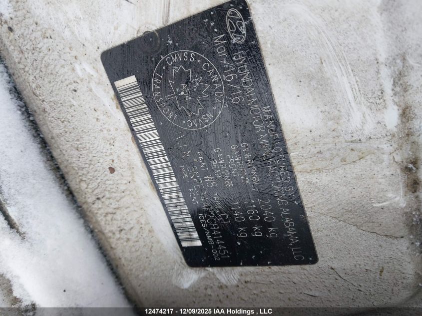 2016 Hyundai Sonata Sport/Limited VIN: 5NPE34AF2GH414451 Lot: 12474217