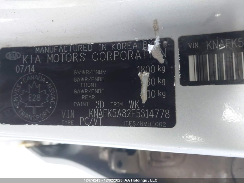 KNAFK5A82F5314778 2015 KIA FORTE photo no. 9