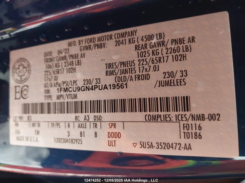 1FMCU9GN4PUA19561 2023 FORD ESCAPE photo no. 18