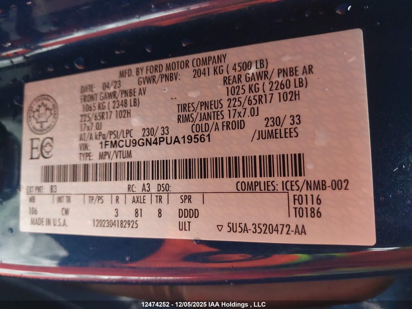 1FMCU9GN4PUA19561 2023 FORD ESCAPE photo no. 9