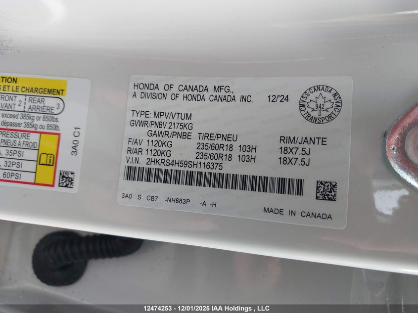 2HKRS4H59SH116375 2025 HONDA CR-V photo no. 9