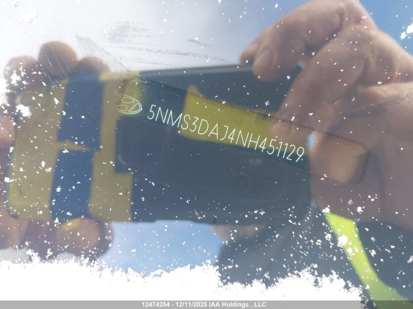 2022 Hyundai Santa Fe VIN: 5NMS3DAJ4NH451129 Lot: 12474254