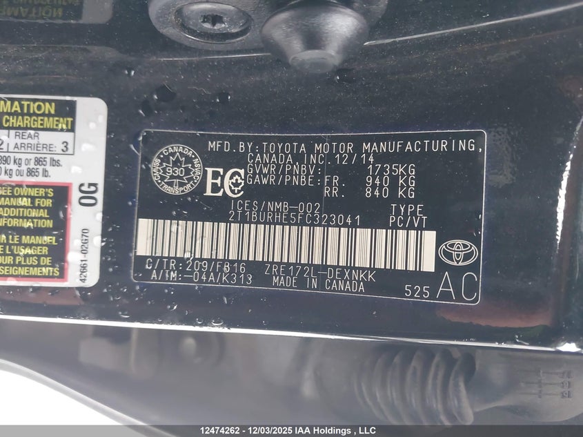 2T1BURHE5FC323041 2015 TOYOTA COROLLA photo no. 18
